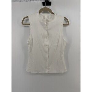 Missguided White lined Button Up Tank Top Women's Size Large ribbed Spot